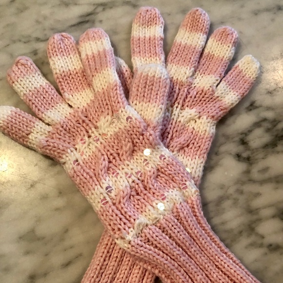 GAP pink and white stripe knit mittens with sequin - Picture 2 of 7